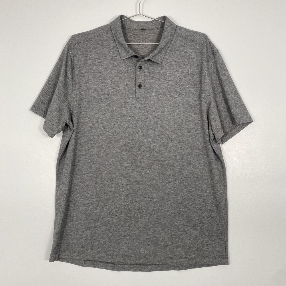 Lululemon‎ Polo Shirt Mens Large Gray Performance Golf Training Short Sleeve